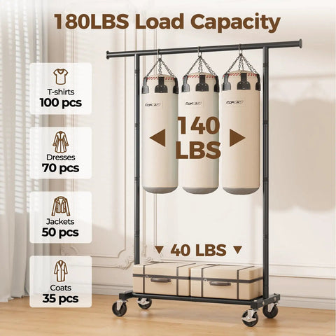 Heavy Duty Rolling Clothes Rack Featuring Smooth Swivel Casters No Sweat Assembly Portable Metal Wardrobe Stand Real Game Changer For Bedroom Laundry Or Living Room Sleek Black Finish