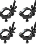 Four black MFL heavy-duty truss clamps, aluminum alloy, fits 1.5–2.0 inch truss for stage lighting (front view), pack of 4