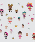 RoomMates Peel And Stick Wall Decals Set For Kids Room Themed After LOL Surprise, featuring colorful characters and stars on a light background.