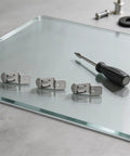 Glass Quick Mounting Hook Bracket Clips Set 50 Pcs with screwdriver on tempered glass surface