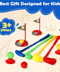 Totally Awesome Toddler Golf Set With Sturdy Rolling Cart Includes Four Beginner Clubs And Bright Durable Balls Perfect For Tiny Pros Ages Three To Five Epic Backyard Play Time, colorful clubs and balls.