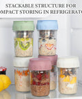 Stacked two pack overnight oats jars with lids and folding spoons divided compartments for fruit and nuts 16 ounce