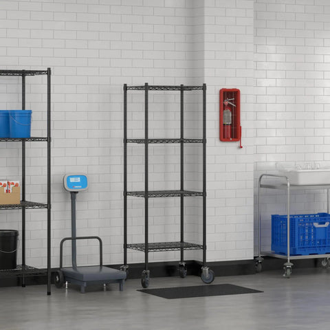 Commercial Black Epoxy Mobile Wire Shelving Rack With Four Heavy Duty Shelves 18 By 24 By 70 Inches Nsf Certified Rolling Storage Cart Featuring Rock Solid Frame And Slick Rolling Casters