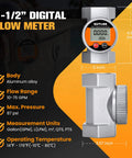 Water Flow Meter 1.5 Inch Inline Digital Flowmeter For Water Diesel Oil And Liquids With NPT Thread 10 To 75 GPM display