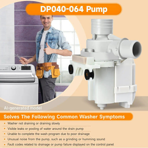 Drain Pump Replacement For Washer Fits GUD27ESSM1WW GTUN275EM GTUP240EM GTUP270GM And Kenmore 26615322 white pump with technician and washer