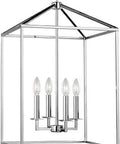 Perryton 4 Light Pendant Fixture Chrome Finish Modern Ceiling Hanging Lamp With E12 Candelabra Torpedo Bulbs 60W in square frame