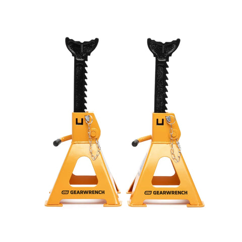 3 Ton Ratcheting Jack Stands Set of 2 For Car Lifts, Beefy Heavy Duty Stability With Double Lock Pins, Wide Saddle