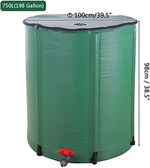 750L Foldable Rain Barrel With Large Capacity Water Storage Tank Portable Rainwater Harvesting Container with dimensions and tap