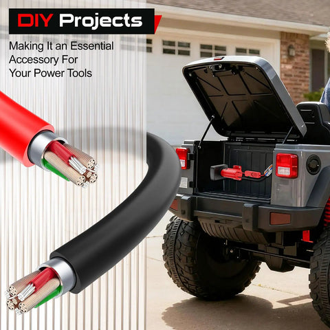 Upgraded Milwaukee 12V Battery Adapter for Ride On Wheel Toys with all-in-one switch and 14-gauge wire, car trunk view