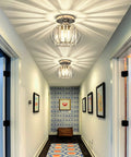 Sleek Modern Semi Flush Mount Ceiling Light Fixture With E26 Base Cool Crystal Mini Chandelier in chrome in hallway.