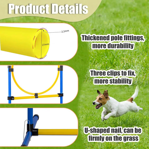 Backyard Dog Agility Course Set All In One Obstacle Kit features thickened pole fittings and stability clips.