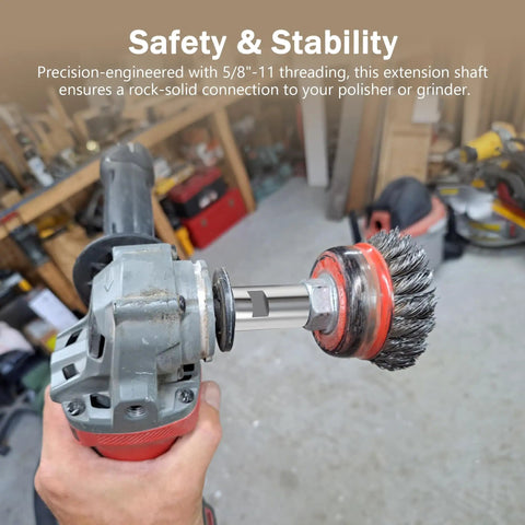 Universal 5/8 Inch One Eleven Thread Adapter Extension Shaft For Airway Buffing Wheel Polisher Angle Grinder Tool Attachment with brush.