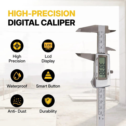 BLACK CANYON 12" Digital Caliper, Stainless Steel, High-precision measuring tool with LCD display, waterproof and durable.