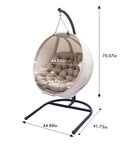 Hanging Egg Chair With Stand Cozy Indoor Outdoor Swing Seat With Plush Cushions Comfy Plush Comfort Weather Resistant Fabric Foldable Lounge For Patio Balcony Yard And Living Room Gesar Flowers Yellow, visual showing chair dimensions and metal frame.