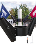 Dual Flag Pole Mount For Trailer Jack Fits Two Inch And Two And Quarter Inch Poles To Display Two Flags At Your Campsite