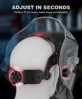 Adjustable head strap on welding helmet ensures comfortable fit for various head sizes, enhancing usability.