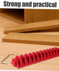 Red 12 Piece Modular Wrench Organizer Tray for workbenches, garages, and DIY projects on a wooden surface