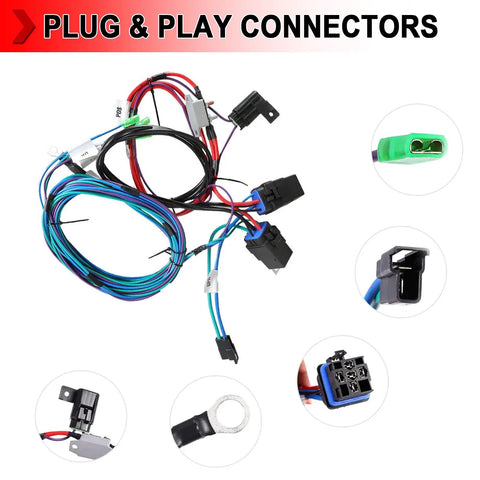 Marine Tilt Trim Wiring Harness Kit With Relay Reset Circuit Breaker connectors and wiring close-up
