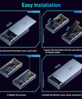 Step-by-step installation guide for Blazing Fast M.2 NVMe SSD Enclosure with detailed images and instructions.