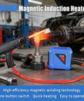 Heavy Duty 1800W Magnetic Induction Heater Kit in garage, heating rusty bolt with electromagnetic technology.