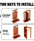 Hidden pivot door hinge kit for bookshelf; wooden brown finish, heavy-duty alloy steel, two installation methods