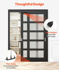 Installed dual track bypass sliding door hardware kit for closet doors, 5 ft aluminum alloy system, 30 inch wide, smooth operation.