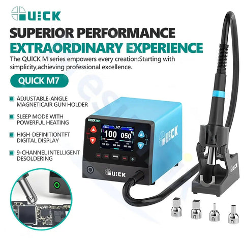 Quick M7 hot air desoldering station with digital display, adjustable holder, suitable for PCB SMD repair, quick heat up.