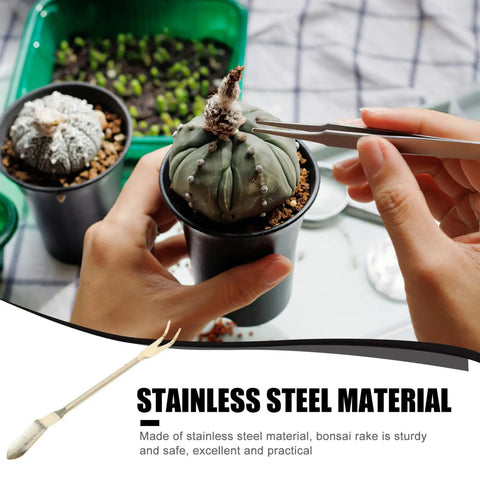 Stainless Steel Bonsai Rake And Tweezers Set For Potted Plants Pro Grade Gardening Tools For Loosening Soil And Shaping Bonsai Durable Potting Kit For Enthusiasts With Handy Grip For Easy Handling, stainless steel tweezers near potted bonsai