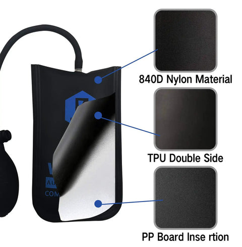 Close-up of Air Wedge Bag Kit With Pump 3 Pack Pro Grade Leveling And Alignment Tools showing 840D nylon and TPU coating.