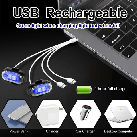 USB rechargeable Six Pack Wireless LED Strobe Lights With Remote Control connected to laptop showing charging mode