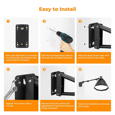 Installation steps for Wall Mount Boom Arm For Ring Light Softbox And Reflector, 39.4 Inch Adjustable Length, 180 Degree Rotation