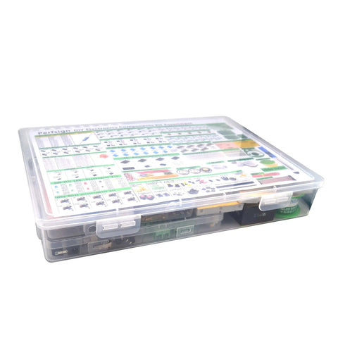 All In One 2300 Piece DIY Electronics Component Kit With ICs, PCBs, Breadboard, clear storage box