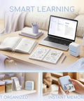 Texvora Portable Thermal Label Maker Machine With Wireless Inkless Mini Photo Printer for Smart Home Office organization on a desk.