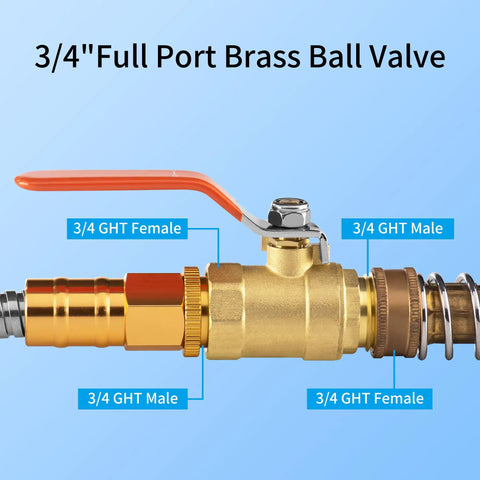 Brass Garden Hose Shut Off Valve Ball Valve Three Quarter Inch GHT Female To Male Full Flow Connector With Long Handle