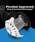 Ultra Tub Drain Protector Hair Catcher Kit Stainless Steel Tub Strainer Snare with StopShroom Plug on blue background