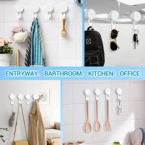 Heavy Duty Waterproof Shower Hooks Two Pack Rock Solid Dual Reinforcement Suction And Adhesive Zero Fuss Bathroom Wall Mounts Holding Eleven Pounds For Towels Robes And Loofahs With Hassle Free Peel Stick Installation