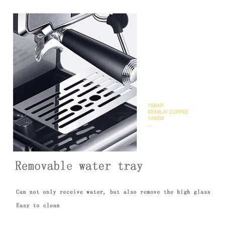 No Sweat 1450W Bean To Cup Espresso Coffee Machine With Strong 15 Bar Pump removable water tray for easy cleaning.
