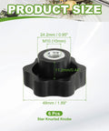 Heavy Duty Plastic Clamping Knobs Set With Brass Core, M10 Female Thread, Knurled Hexagon Star Knobs, size dimensions shown.