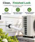 Knockout HVAC Wall Penetration Cover Kit That Slays Ugly AC Line Sets With Slick Split System Wall Sleeve Insulation Protector For Seamless Indoor Outdoor Air Conditioner Pipe Wrap And Ugly Foam Concealment In White, installed on a house wall, concealing AC line.