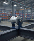 Rock Solid Sliding Gate Wheel With Fifty Millimeter U Groove Roller mounted on steel frame in industrial workshop.