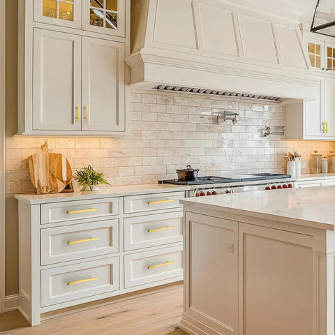 Premium Quality Top Shelf Square Cabinet Knobs And Drawer Pulls Gold Finish 2 Inch Hardware 10 Pack For Kitchen Cupboards on modern white cabinets.