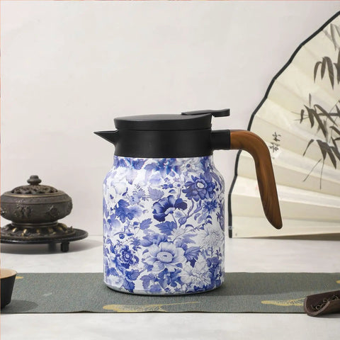 Vintage Floral Pattern Tea Pot With Built-In Infuser, Insulated Stainless Steel Thermal Carafe, 800ml Large Teapot Brew Vessel