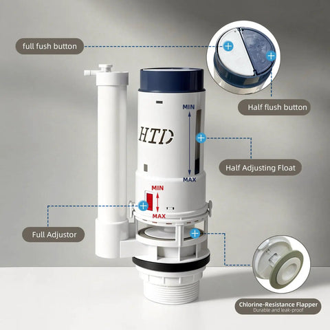 Universal Toilet Tank Repair Kit With Dual Flush Valve And Inlet Valve, High Performance ABS Replacement Parts
