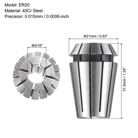 ER20 Spring Collet Five Sixteenths Inch Clamping Diameter For CNC Milling Lathe And Engraving Machines 40Cr Steel
