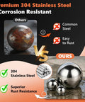 Comparison showing rusted common steel ball and 650 Piece 304 Stainless Steel Bearing Balls Set for DIY projects, rust-resistant.