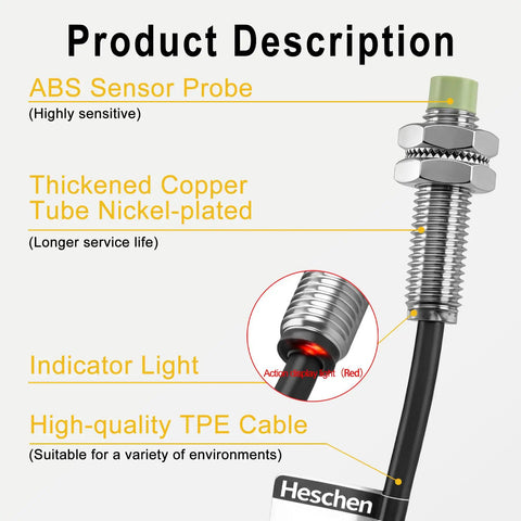 Inductive Proximity Sensor M8 Cylindrical Switch PR08 2DO 2 Wire Normally Open DC 12 24V 2mm Sensing Distance Non Shielded CE Industrial Detector for Automation and Machinery, nickel-plated threaded body