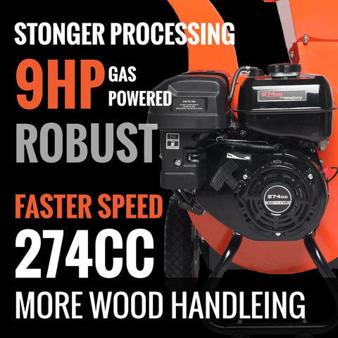 Beastly 9HP Gas Powered Wood Chipper With 4 Inch Max Capacity And 274cc Engine Heavy Duty Mulcher close-up image