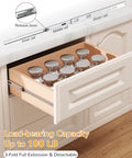 24 Inch Side Mount Soft Close Drawer Slides Full Extension 10 Pairs Straight Up Heavy Duty 100 Lb Capacity shown in kitchen drawer with jars.