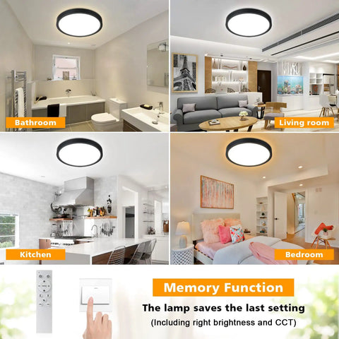 Dimmable LED Flush Mount Ceiling Light With Remote Control, 3000K-6000K Color Changing, 24W 150W Equivalent in various rooms