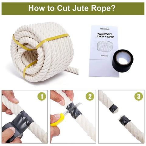Thick 1 Inch Natural Cotton Craft Rope 100 Ft Four Strand Twisted Cord with tape and cutting step-by-step guide